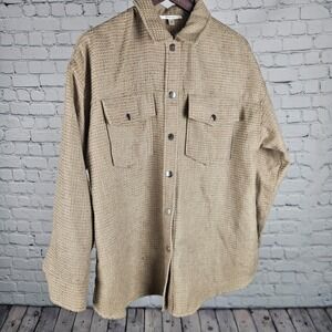 Lalavon Womens Medium Textured Shacket Snap Button Overshirt Beige